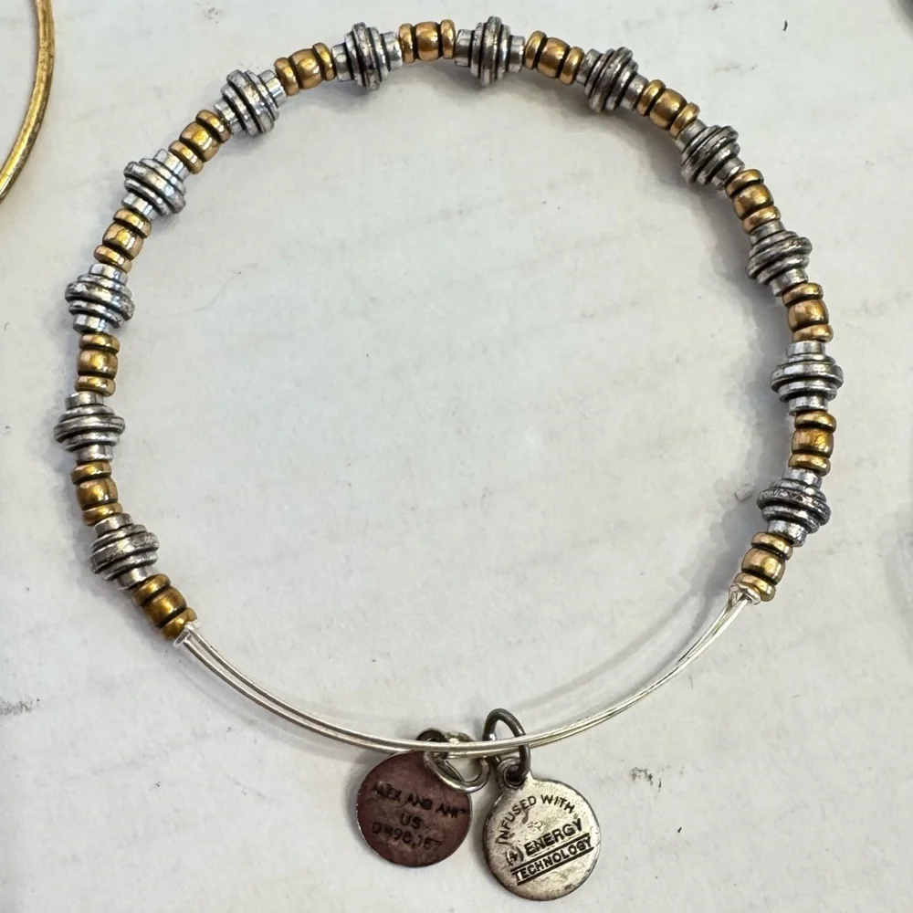 Alex And Ani Bracelet Lot 7pc Gold  & Silver Tone Beaded Charm Bangles Stackable